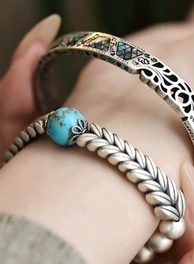 925银麦穗福袋绿松石手链戒指