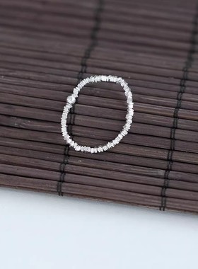 925银复古新中式素圈碎银子戒指环开口调节精致民族风女小众设计