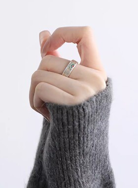 925银复古新中式描金珐琅彩宝相花戒指环开口调节民族风小众精致