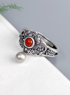 国风复古铜钱纹戒指环开口可调节