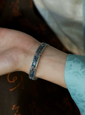 925银复古新中式珐琅彩手镯女士