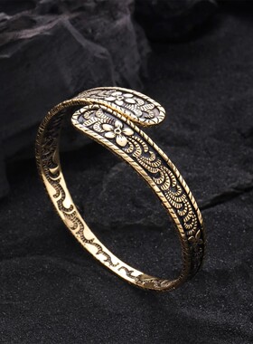 925银复古新中式古金色花朵手镯