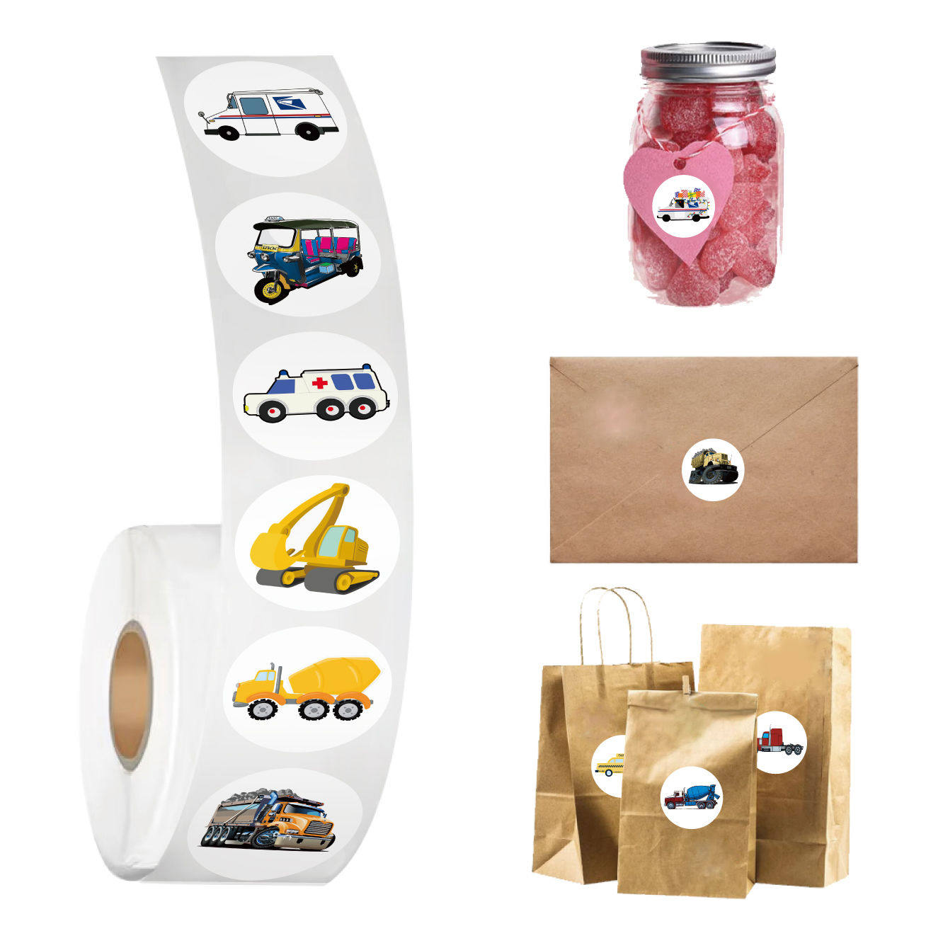 1000贴混合卡通汽车卷卷贴纸工程车挖掘机交通工具创意装饰封口贴,淘宝优惠券,粉丝福利购,淘宝优惠卷