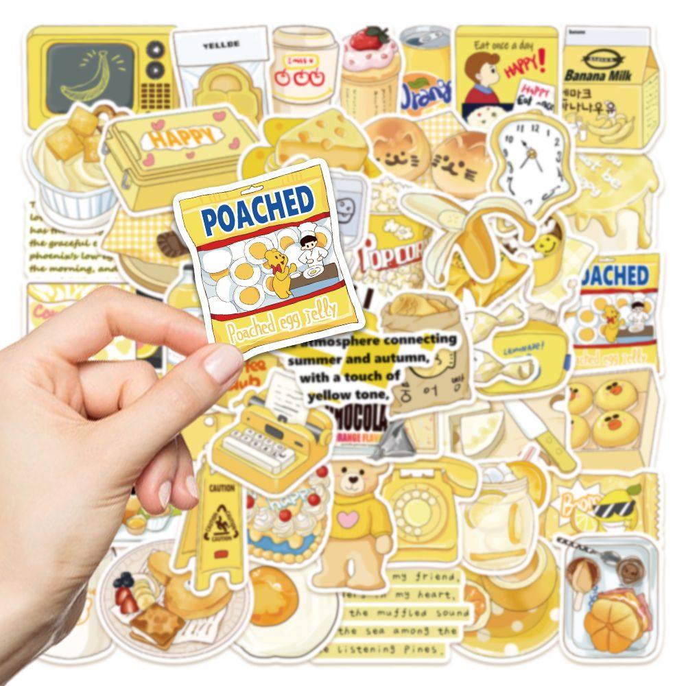 原创50张黄色盐系贴纸可爱少女心手机壳diy咕卡盘防水装饰贴画。,淘宝优惠券,粉丝福利购,淘宝优惠卷