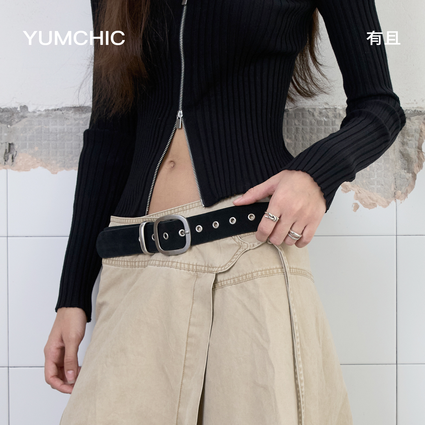 YUMCHIC/复古磨砂银方扣磨砂皮带百搭真皮女腰带休闲牛仔裙装饰 - 图1