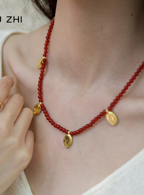 XU ZHI新品铃兰金属刻印串珠项链男女同款