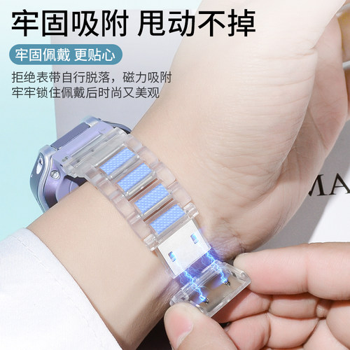 适用华为儿童手表表带5X/5PRO磁吸拼接双色闪扣表带华为5活力版/3Pro/3s加长表粒调节4Pro/4x透明磨砂腕带 - 图0