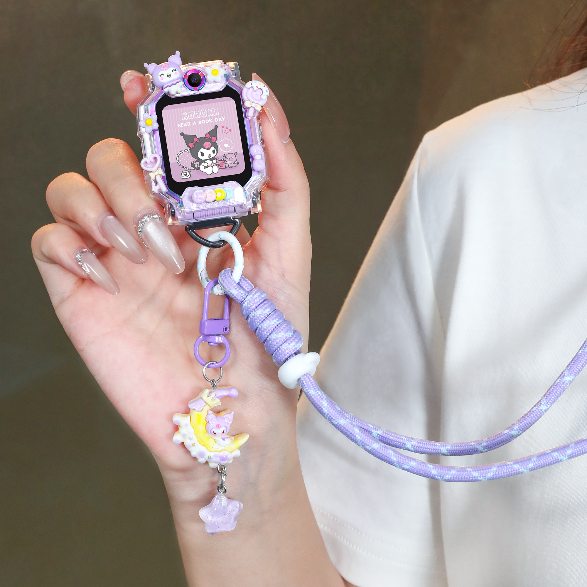 【卡通挂绳防丢挂绳】适用小天才电话手表z9表带z10/d3/z5/q1a/z10/z11月亮吊坠d2/z6a可拆卸挂脖z7s公仔表壳 - 图2