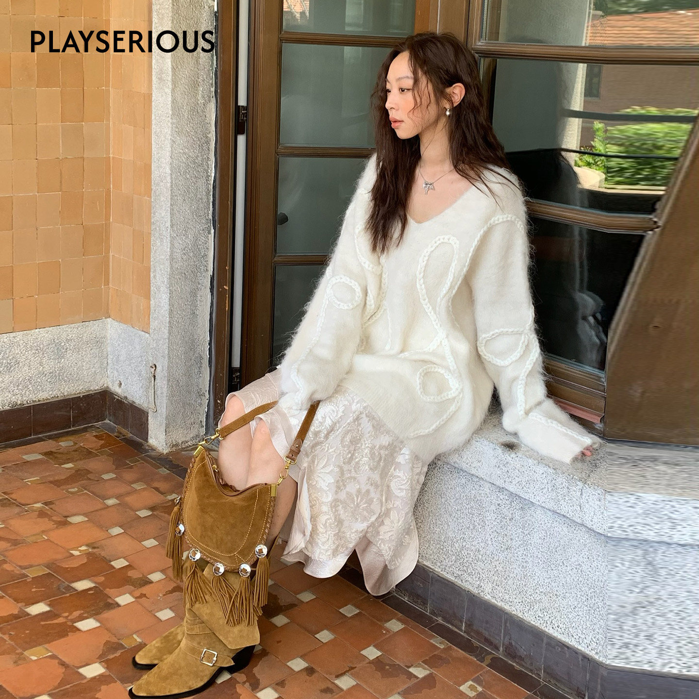 ICE DUST 2025秋冬新款立体麻花宽松套头毛衣休闲百搭长袖针织衫 - 图2