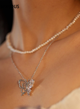 MFOW 2025夏季新款幻蝶施家仿珍珠蝴蝶套链女小众甜美项链