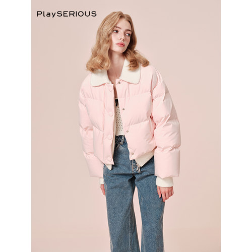 【张含韵同款】ROCHAROMMA 冬季针织拼接鹅绒羽绒服外套 - 图0