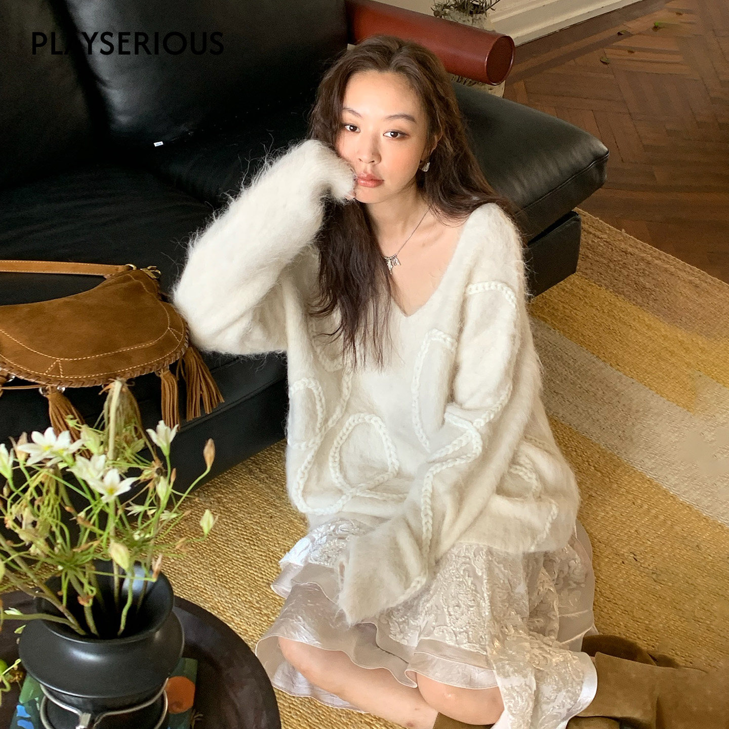 ICE DUST 2025秋冬新款立体麻花宽松套头毛衣休闲百搭长袖针织衫 - 图0