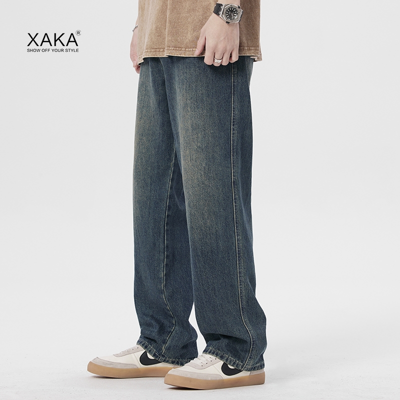 xaka春季美式复古潮牌宽松牛仔裤 xaka牛仔裤