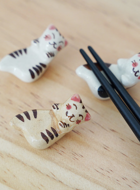 菊祥陶器进口手绘猫咪陶瓷筷置