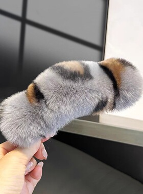 秋冬真毛豹纹獭兔毛鸭嘴夹