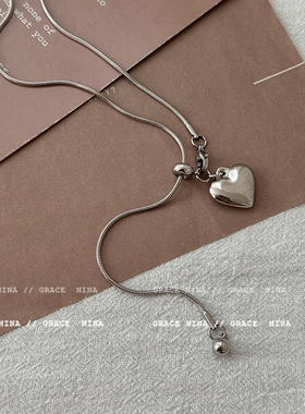 时代潮流！简约银色爱心吊坠项链女轻奢高级感长款春夏气质毛衣链