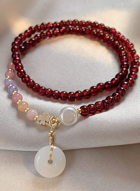 z9饰品复古红色串珠平安扣手链女