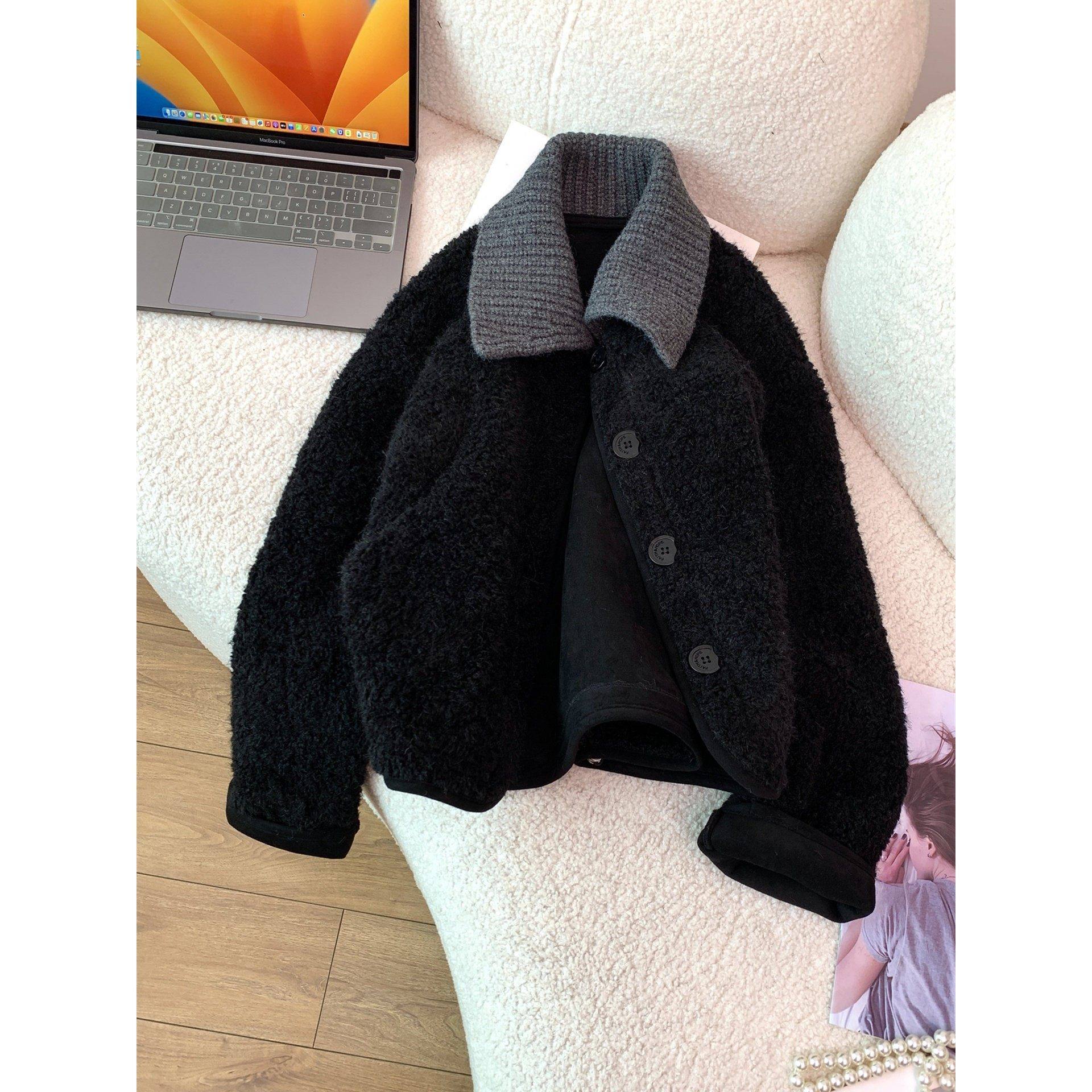 翻领短款羊羔毛黑色外套女加厚冬2026小个子皮毛一体夹克鹿皮绒,淘宝优惠券,粉丝福利购,淘宝优惠卷