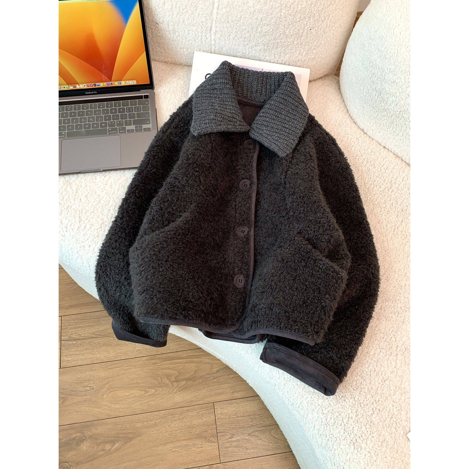 翻领短款羊羔毛黑色外套女加厚冬2026小个子皮毛一体夹克鹿皮绒,淘宝优惠券,粉丝福利购,淘宝优惠卷