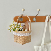 Mini Flower Basket Hand Picnic Flowers Basket Fields Garden Wind Swing Pieces Woven Basket Dried Flowers Emulation Flower Basket Bedroom Decorations