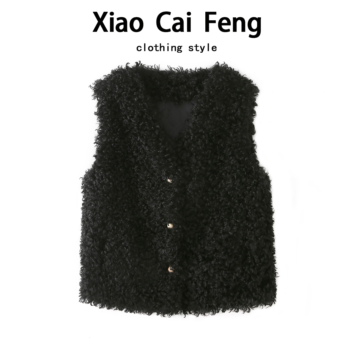 时尚羊羔圈圈毛皮草马甲外套女冬季皮毛一体叠穿夹棉保暖坎肩马夹 - 图1