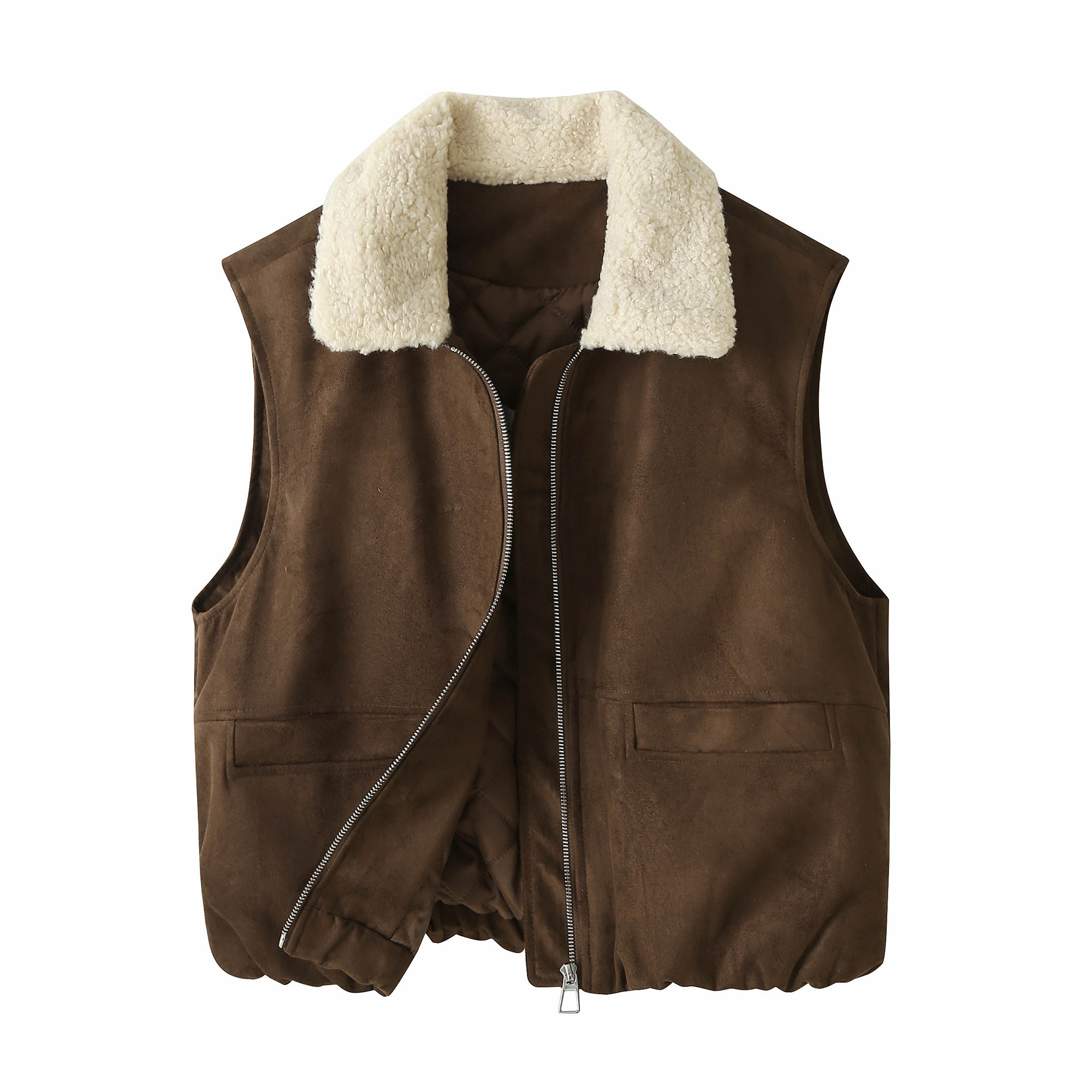 麂皮绒羊羔毛翻领马甲外套女2025秋冬新款皮毛一体坎肩时尚背心潮,淘宝优惠券,粉丝福利购,淘宝优惠卷