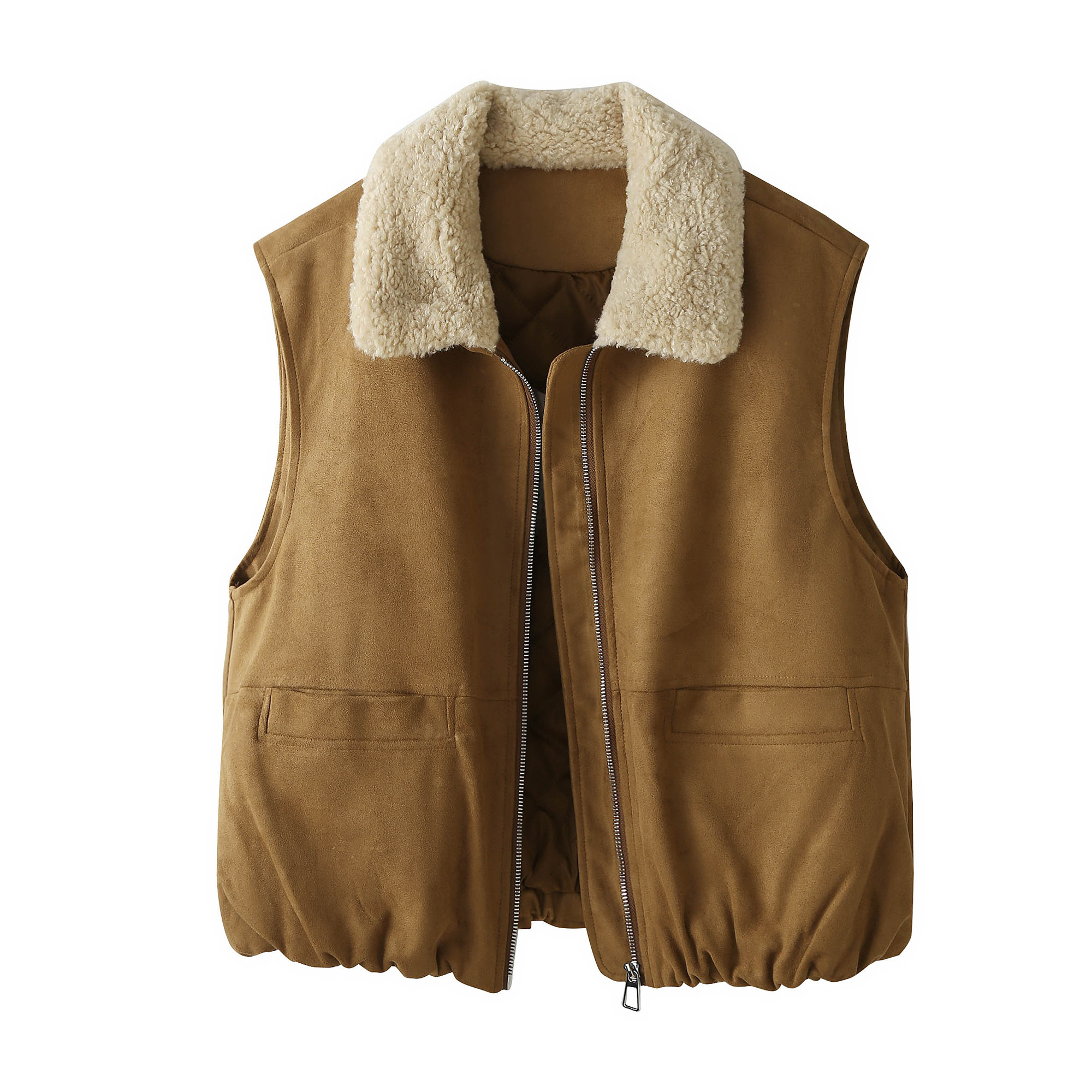 麂皮绒羊羔毛翻领马甲外套女2025秋冬新款皮毛一体坎肩时尚背心潮,淘宝优惠券,粉丝福利购,淘宝优惠卷