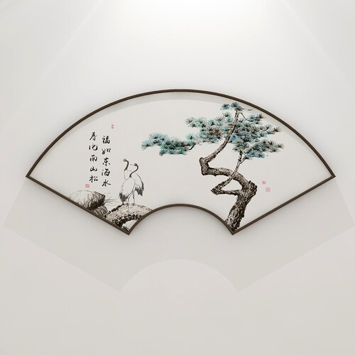 扇形客厅福字挂画花开富贵牡丹图新中式定做装饰画餐厅墙画壁画 - 图3