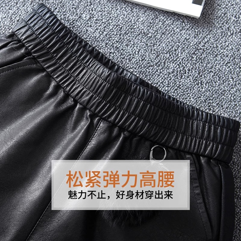 海宁绵羊皮短裤女2025秋冬新款真皮皮裤松紧腰A字阔腿裤时尚靴裤,淘宝优惠券,粉丝福利购,淘宝优惠卷