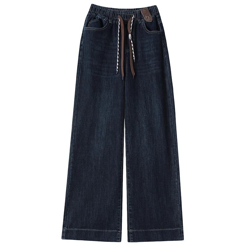 松紧腰阔腿牛仔裤女秋冬季新款高腰宽松小个子加绒加厚拖地直筒裤,淘宝优惠券,粉丝福利购,淘宝优惠卷