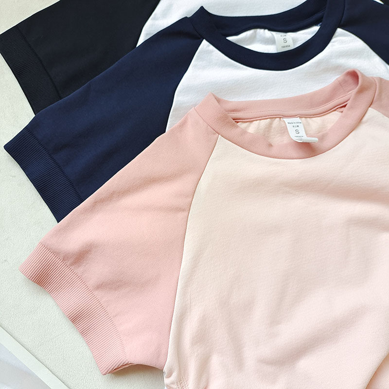 大牌同款瑜伽服女拼色插肩袖运动上衣健身短袖跑步休闲速干T恤,淘宝优惠券,粉丝福利购,淘宝优惠卷