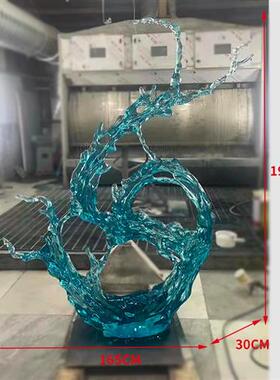 酒店大堂轻奢高档透明树脂浪花落地雕塑客厅电视柜艺术软装饰摆件