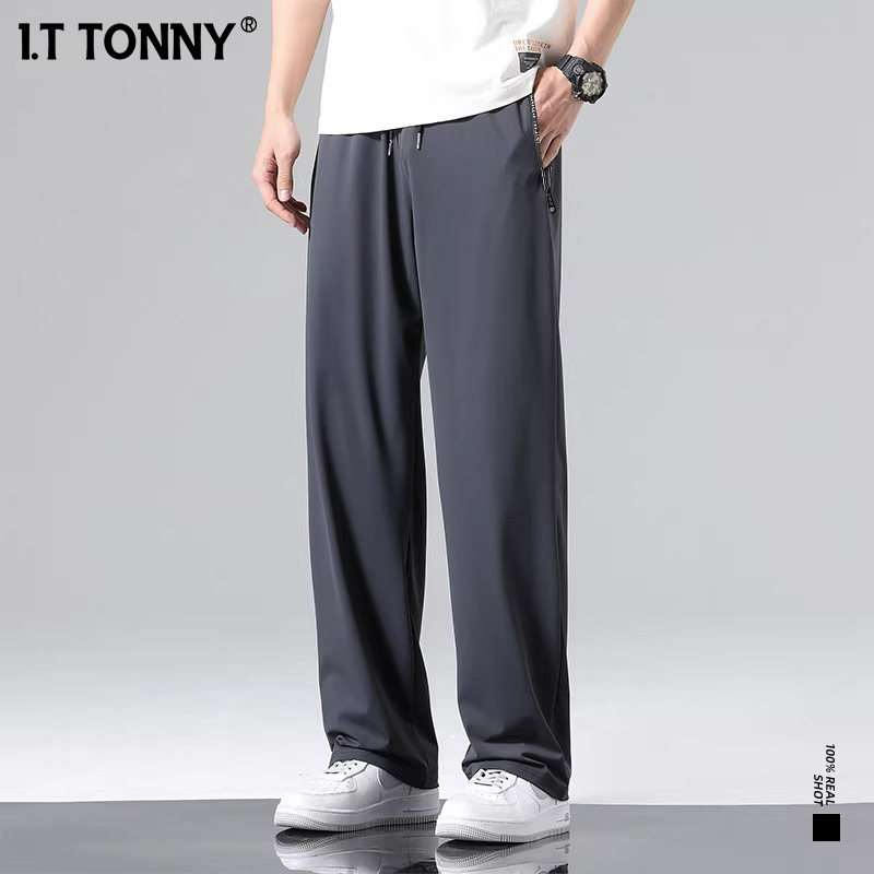 潮牌百搭冰丝薄款透气速干运动裤韩版潮流直筒中裤日常外穿裤子