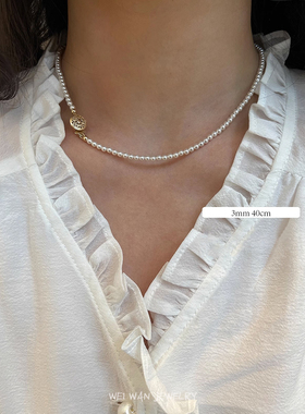 14k包金正圆施家小珍珠花扣项链