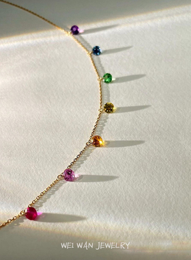 14k包金彩色锆石项链女