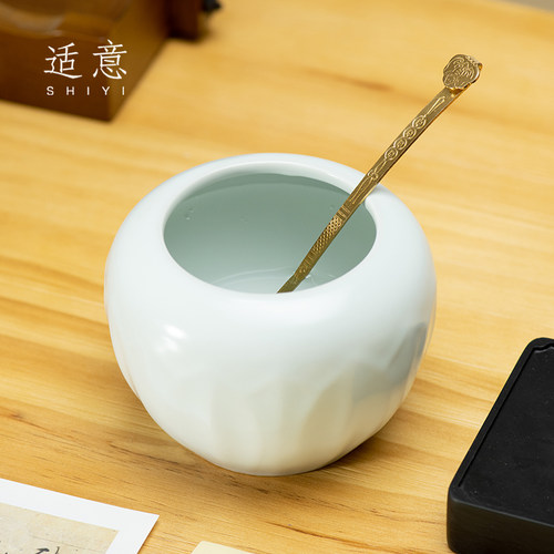 适意元荷花至水盂陶瓷笔洗缸毛笔书法国画绘画练字中国风创意水碟墨碟仿古文艺工具茶洗多功能文房四宝用品 - 图2