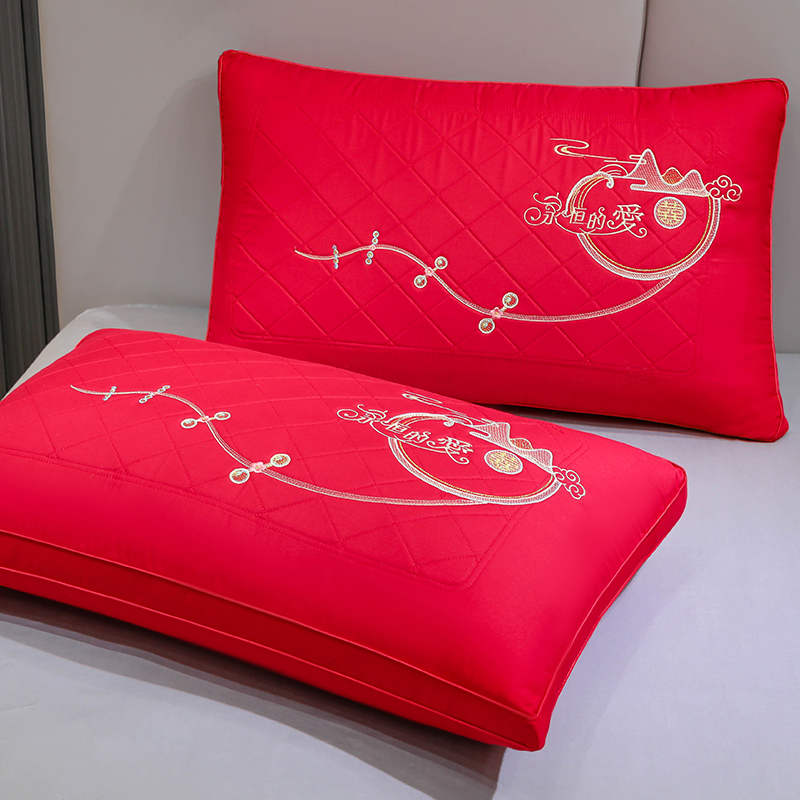 洁丽雅婚庆枕头结婚大红色纤维枕芯 洁丽雅温州枕头/枕芯