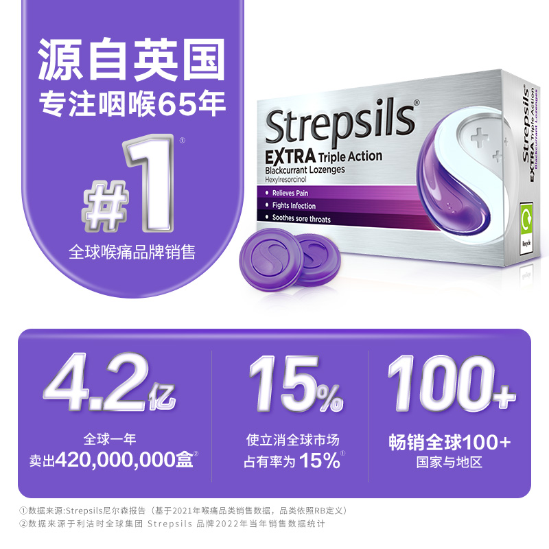 Strepsils使立消进口润喉糖咽炎含片消炎镇痛缓解异物感黑加仑味 - 图2