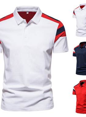 外贸欧码跨境夏季男士时尚红色块短袖翻领T恤POLO衫Men's T s