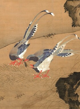 明吕纪桂菊山禽图古代花鸟图案字画古典真迹复制宣纸客厅装饰画芯