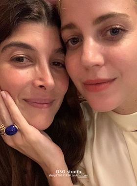 欧美小众设计高级感天然青金石黑玛瑙戒指法式优雅ins复古指环女