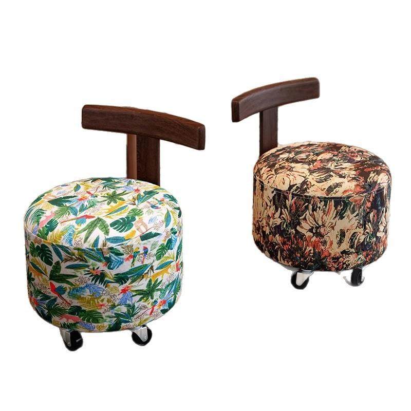 万向轮小凳子家用实木靠背小椅子客厅板凳复古矮凳门口换鞋凳拉车,淘宝优惠券,粉丝福利购,淘宝优惠卷