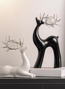 创意麋鹿摆件轻奢高档客厅酒柜电视柜家居装饰品乔迁新居新年摆设