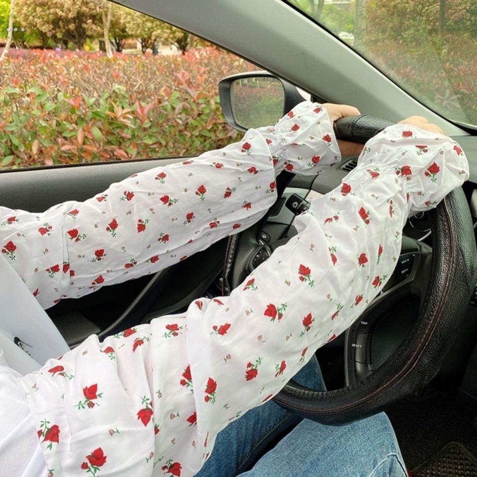 人造棉套袖护手加长纯白绵绸防晒袖套女宽松大码纯棉夏季骑行长款 - 图3