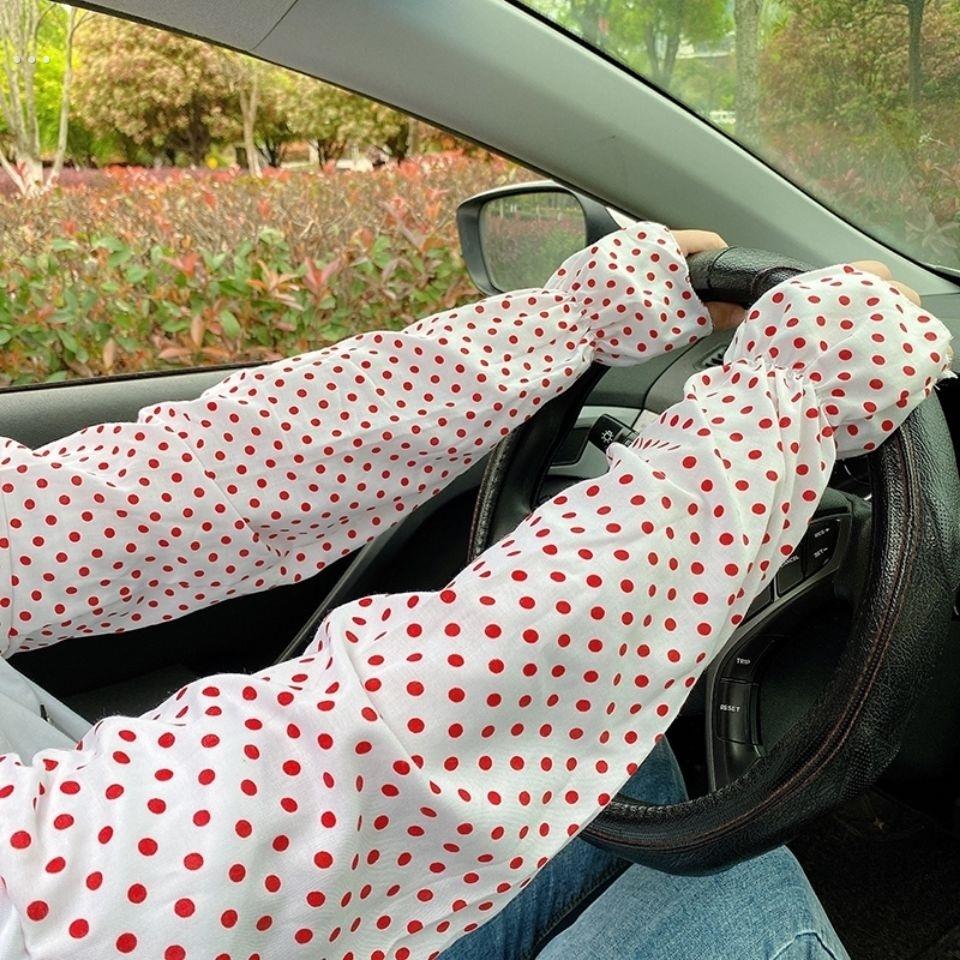 人造棉套袖护手加长纯白绵绸防晒袖套女宽松大码纯棉夏季骑行长款 - 图1