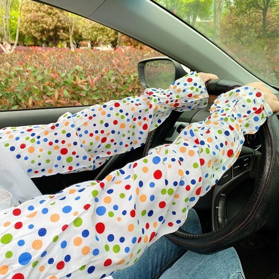 人造棉套袖护手加长纯白绵绸防晒袖套女宽松大码纯棉夏季骑行长款 - 图0