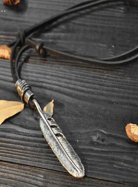 李协之遥同款羽毛项炼覆古牛皮绳原宿风格男女毛衣炼