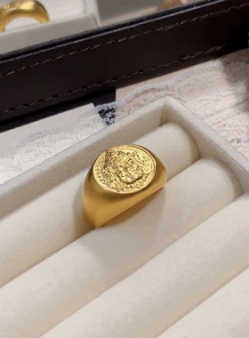 金包银古法黄财神开口戒指招财纳福转运活口指环男女款送生日礼物