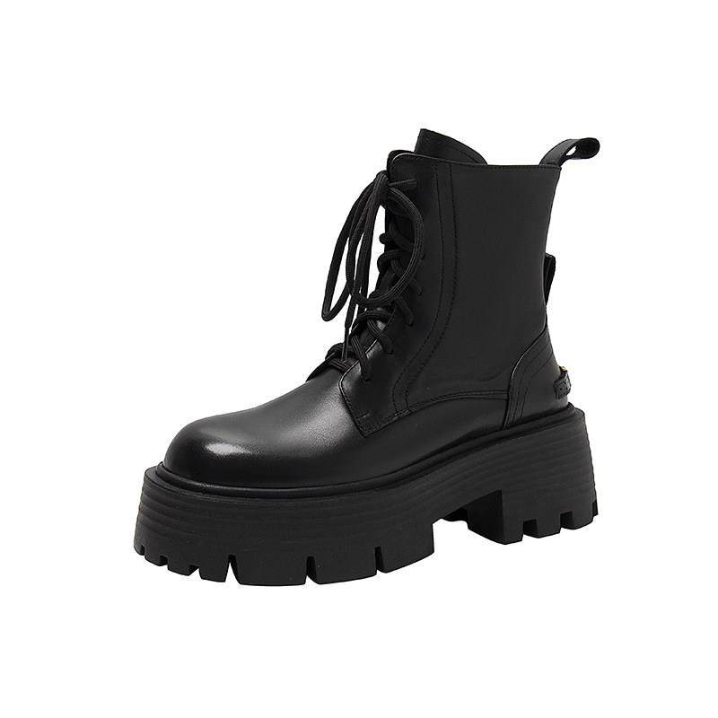 潮牌厚底真皮马丁靴女ins2025新款系带加绒松糕机车靴子粗跟短靴,淘宝优惠券,粉丝福利购,淘宝优惠卷