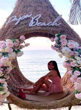 户外网红打卡拍照爱心藤椅花海座椅鸟巢吊椅酒店商场民宿装饰摆件